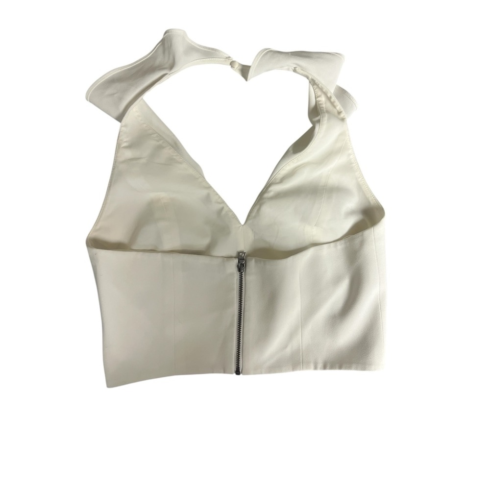 Alice + Olivia White Ruffle V-Neck Crop Top - Picture 4 of 6